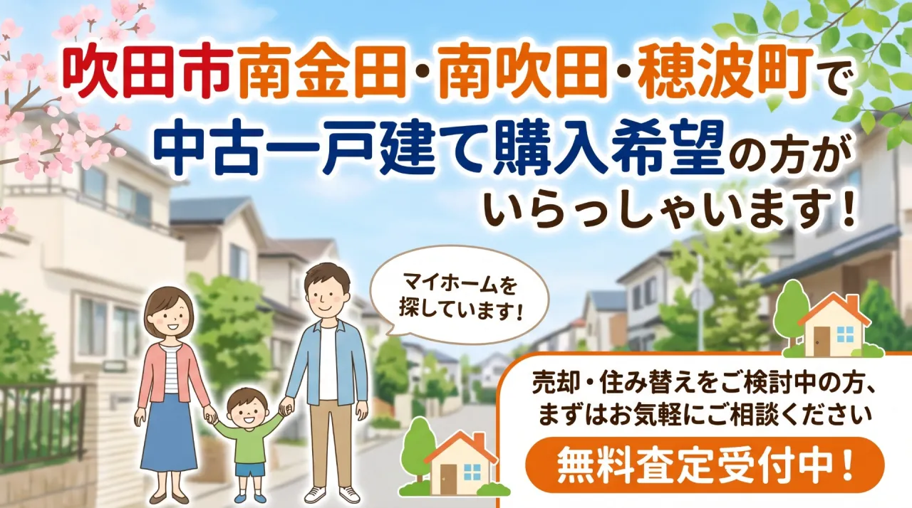 【中古一戸建住宅　購入希望情報】吹田市南金田、南吹田、穂波町限定